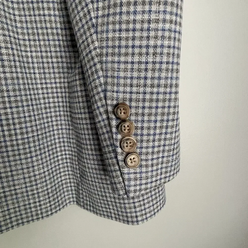 LRL Ralph Lauren Sports Coat Men's Size 50L Blue Tan Check 2-Button Blazer Long